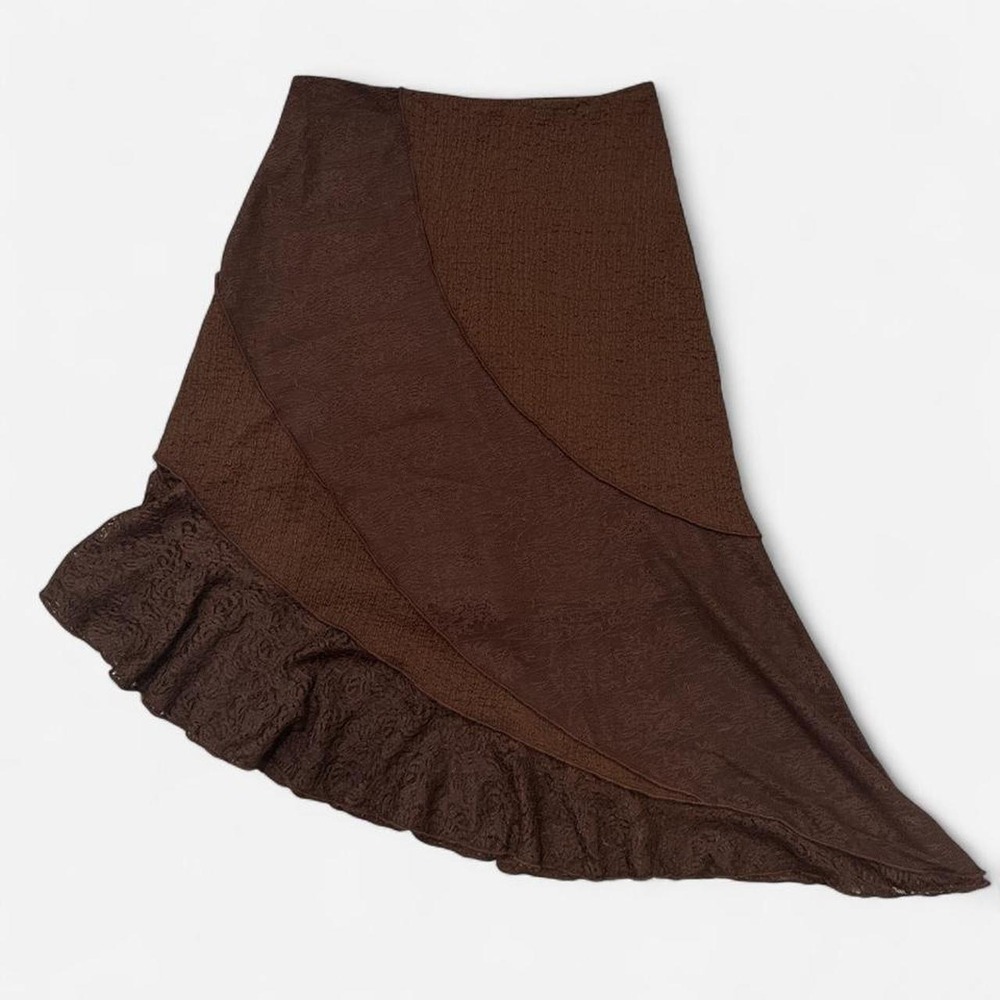 y2k whimsigoth chocolate brown asymmetrical ruffle skirt S